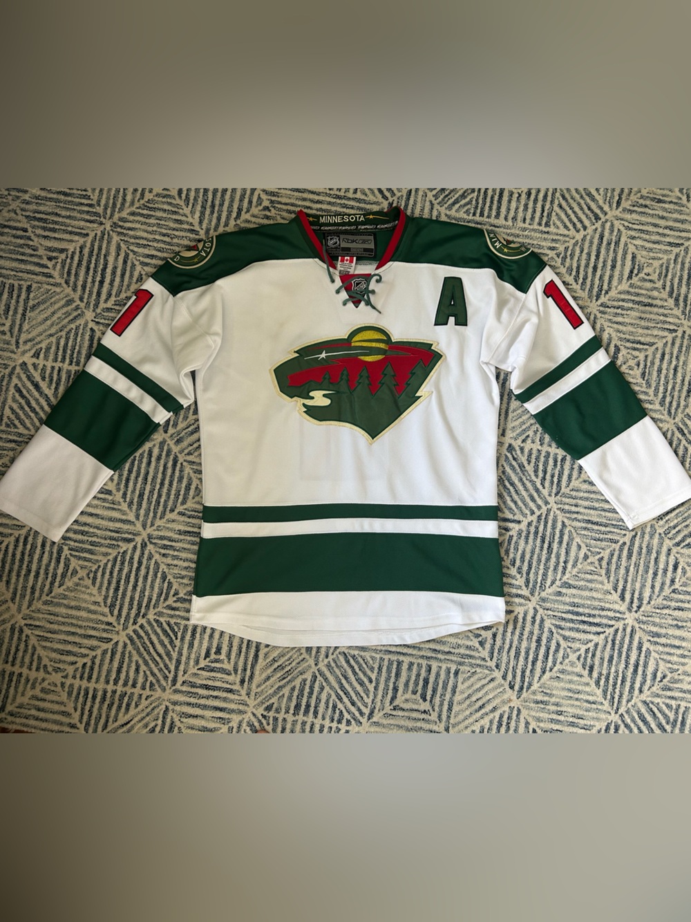CCM RBK Authentic Center Ice MN WildHockey Jersey Detail Green, White, Red - Picture 2 of 7